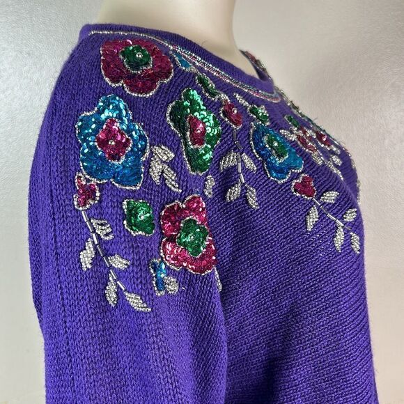 NEW women’s plus size colorful beaded sequins 80s 90s sweater size 1X holiday - Picture 8 of 14